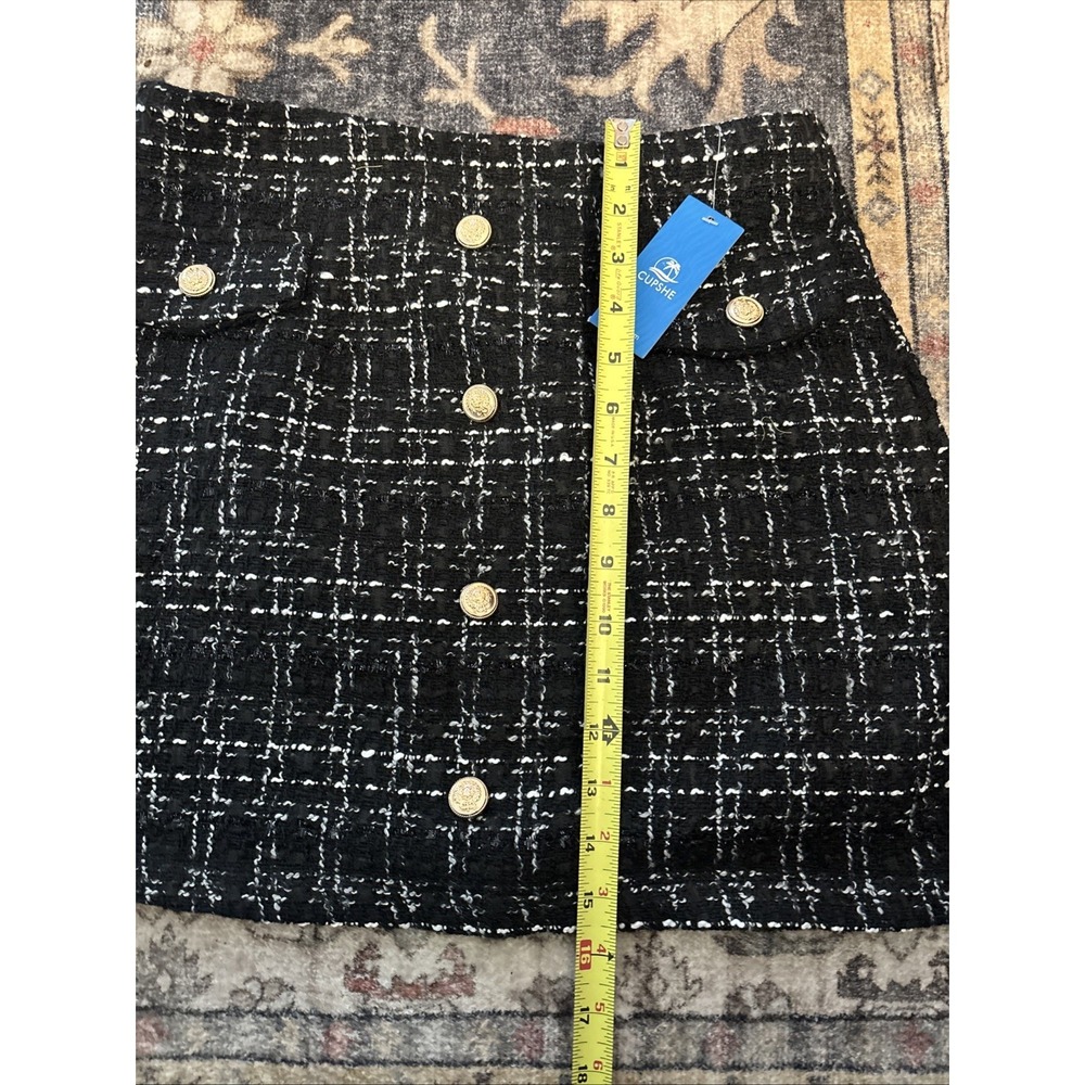 CUPSHE Women's Black White Tweed Skirt Gold Buttons Plaid Size Medium - Picture 5 of 8